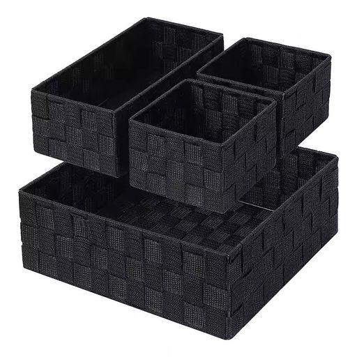 Stomalier編み収納ボックス収納ボックス収納ケースバスケット小物入れ防水ボックス4個セット引き出し手編み小物収納卓上収納折りたたみ式バスケット防水防湿高耐久性小物収納収納カゴ…