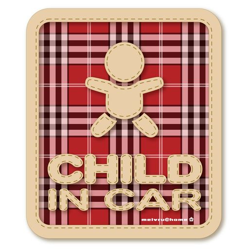 【マグネット】チェック柄CHILDINCARチャイルドインカーマグネットステッカー子供が乗ってますチャイルドINカー(CHILD/レッド)