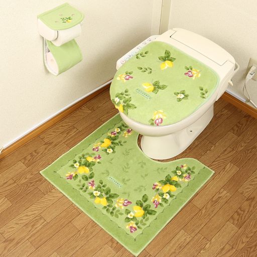 トイレマット3点セットグリーン日本製トイレマット+マルチ型フタカバー+ペーパーホルダーカバーオカプロヴァンス緑抗菌消臭