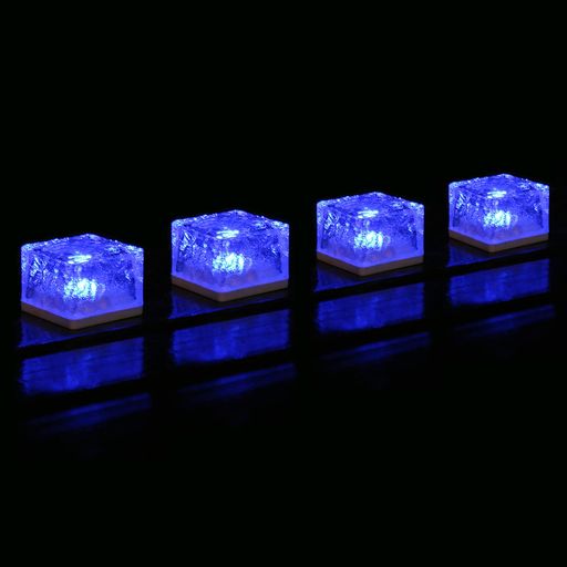置くだけ!!GWSOLARソーラーライト4個セット埋め込み式ガーデンライト青色【美しいブリックアイス模様の..
