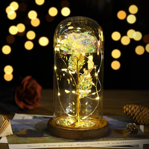 造花ガラスドームLewondr枯れない花バレンタインプレゼント母プレゼントメッキローズバレンタイン飾り..