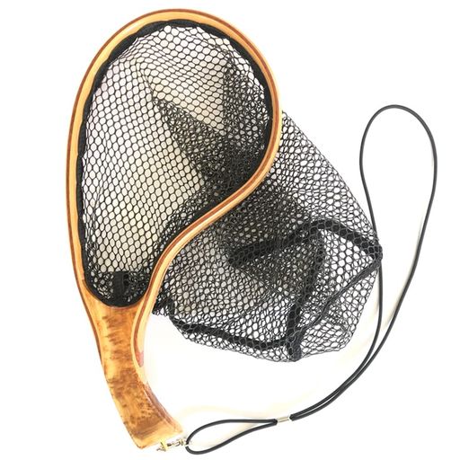 PROFISHINGランディングネット小さい木製(M42cm)曲柄渓流ラバーネット軽量フライフィッシングタモ渓流釣りトラウト(M)