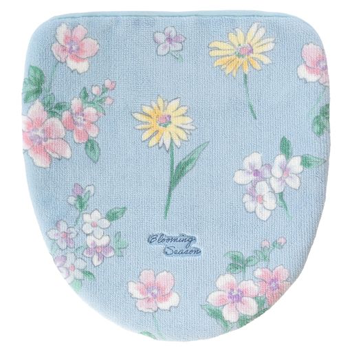 オカ(OKA)ブルーミングシーズントイレフタカバードレニモタイプ(O・U・洗浄・暖房兼用)ブルー(日本製抗菌防臭洗える吸着貼る花柄ボタニカル普通型兼用)