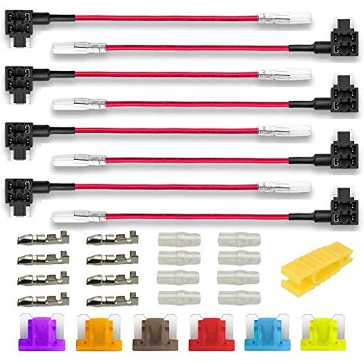Kiligen8個12V-24Vミニ低背車平型ヒューズホルダー配線追加電源取り出し平型ヒューズる+6個ミニ無料ヒューズ付き+8個配線コネクター+8個プラスチックキャップ