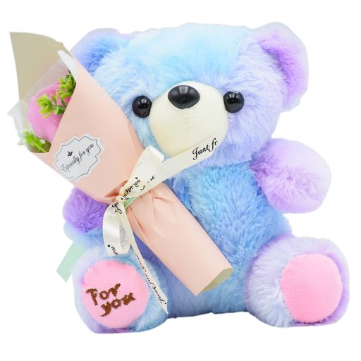 【松野工業】シャボン抱っこベアソープフラワー花束ぬいぐるみ石鹸のお花インテリアプレゼントギフト(1輪レインボーパープル)GM-4758