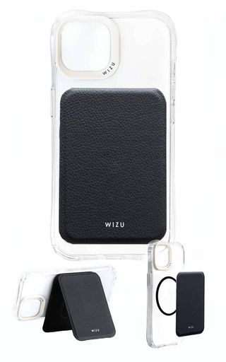 wizu(ウィズユー)カードホルダースタンドMagSafe対応カード入れスマホスタンドウォレットスタンドレザーマグネットシール付き全機種対応Black