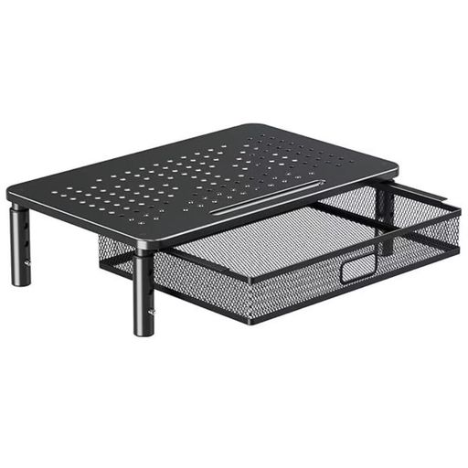 VARMHUSモニタースタンドモニター台机上台引き出し付き3段高さ調整可能スチール製耐荷重15kg滑り止め有孔ボード組立簡単37*23.5*10~14cm