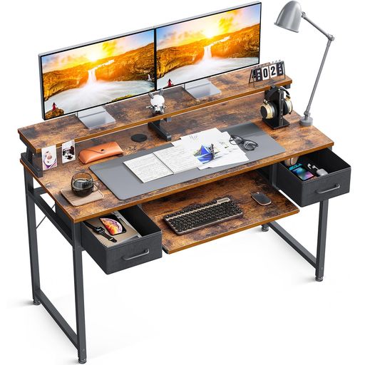 ODKパソコンデスクキーボードスライダー付き幅120cmゲーミングデスク机pcデスク引き出し2杯付きモニタ..
