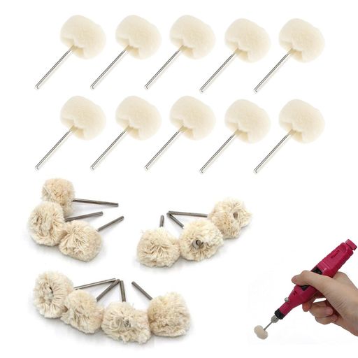 TVETEリューターバフ羊毛フェルトバフウール研磨ヘッド【20個セット】2種類2.35mm軸ホイール型ミニルー..