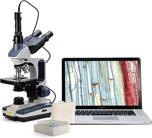 SWIFT三眼生物顕微鏡高性能3眼タイプ生物顕微鏡最大2500X拡大デジタル接眼レンズ付Easyview500万画素USB2.0ジーデントップ式30度傾斜三眼鏡筒、1WLED照明