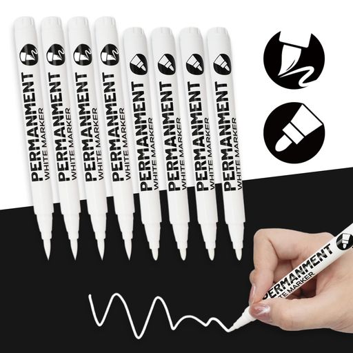 aninako白ペン油性タイヤホワイトレターペン2種類のペン先8本セットホワイトマーカー油性ペンペイントマーカー白タイヤマーカー耐水インク/速乾/0.5~5mm線幅アクリル白筆ペン名前ペンタイ…