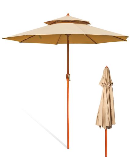 パラソルガーデンパラソル270cmuvカット撥水鉄製ハンドル開閉ビーチパラソルガーデニング庭テラスアウトドアビーチキャンプ日傘折りたたみ日よけ(ベージュ)