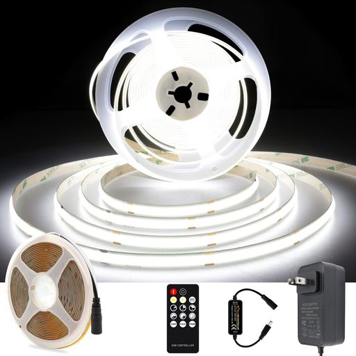 【超明るく調光可能】: 2400個の明るい昼白色LED、6000K、そして最大4050ルーメンの調光可能なCOB LEDストリップライトをお楽しみください。コントローラーを使用して明るさをお好みに調整できます。さらに、24VのCOB LEDライトストリップは非常に低い熱を放射し、誰でも安全に触れることができます。 【ダークスポットなし】Cob LEDストリップライト6000Kは、ダークスポットもグレアもなく、柔らかい光で、水銀や紫外線も一切出さないので、目に安全です。6000KのLED cobテープライトは、完全に滑らかで均一な光を作り出し、シームレスな直線光のように理想的です。2400個のLED(480個/m)の高密度設計により、中央部分に暗い箇所ができるのを避けることができます。 【簡単取り付け】LEDテープライトは、乾燥面と平面に貼り付ける可能性がある高度な強力な自己接着後のテープを採用しています。インストール時にバックレイヤから剥がれます 【多用途】家庭用間接照明、部屋、庭、壁、天井、階段、玄関に応用出来ます。