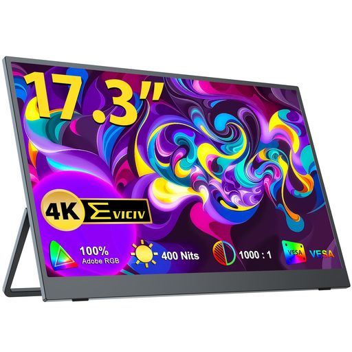 モバイルモニター17.3インチEVICIV4Kモバイルディスプレイ3840*2160高輝度500NITS100%ADOBERGB広色域ゲームモニター疲れ目軽減/青色光源を低減/狭額縁スイッチ用非光沢IPS液晶パネルVESA モバイルモニター17.3インチEVICIV4Kモバイルディスプレイ3840*2160高輝度500NITS100%ADOBERGB広色域ゲームモニター疲れ目軽減/青色光源を低減/狭額縁スイッチ用非光沢IPS液晶パネルVESA