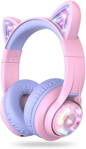 iClever子供用ヘッドフォンBluetoothヘッドフォン猫耳LEDライトアップワイヤレスキッズヘッドフォン音量制限付き(74/85dBA)45Hプレイタイムマイク付き学校/タブレット/PC用BTH13パープル iClever子供用ヘッドフォンBluetoothヘッドフォン猫耳LEDライトアップワイヤレスキッズヘッドフォン音量制限付き(74/85dBA)45Hプレイタイムマイク付き学校/タブレット/PC用BTH13パープル