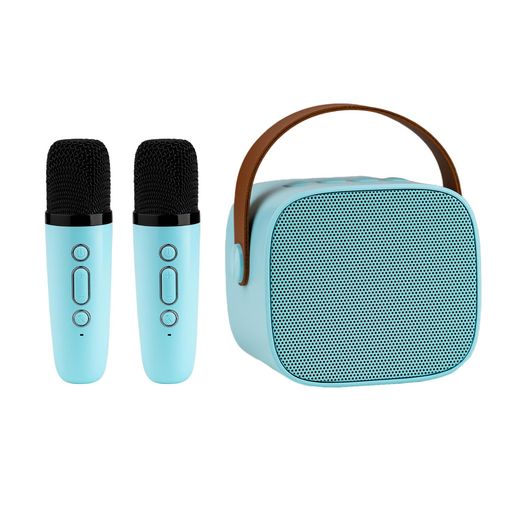 Smaly2024新型ミニカラオケセットブルーSM-KM200カラオケマイク2本付きホームカラオケポータブルボイスカット