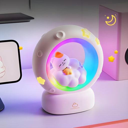 CLEAYODO3D猫形ライト七彩グラデーション変化USB充電式防災夜灯調光/調色可能HIPS+ABS高耐久おしゃれ雰..