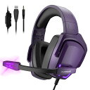 YOTMSゲーミングヘッドセットヘッドセットイヤホンマイク付き有線50MMドライバーPS5ヘッドセットSWITCHマイク重低音伸縮可能ノイズキャンセリングマイク付きLEDライトコントローラーミュー…(2)