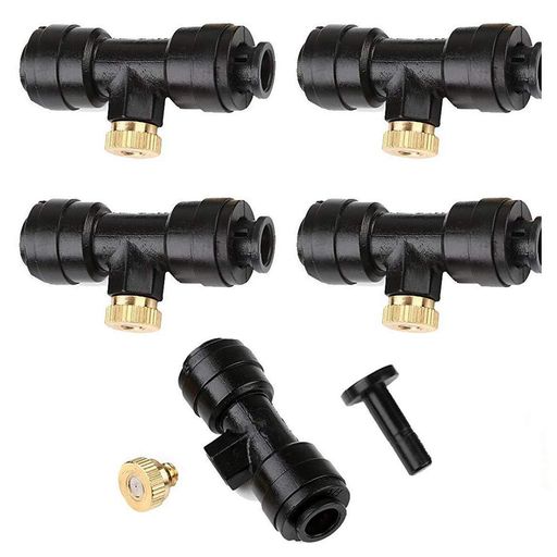 LNJBABAOミストノズルティー5ノズルセットブラック1/4”ホース対応自動噴霧水やり点滴灌漑用途:芝生、ガ..