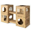 Navaris猫段ボールキャットタワートンネルベッド-つめとぎハウスキャットハウス窓組み立て-ネコウサギ用