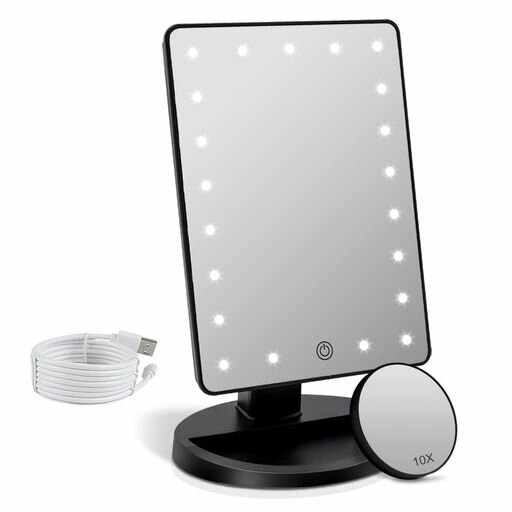 FASCINATE21個LED鏡ライト付き卓上スタンドミラー無段階調光USB/乾電池給電10倍拡大鏡メイク用明るい角度180調整可能人気黒 FASCINATE21個LED鏡ライト付き卓上スタンドミラー無段階調光USB/乾電池給電10倍拡大鏡メイク用明るい角度180調整可能人気黒