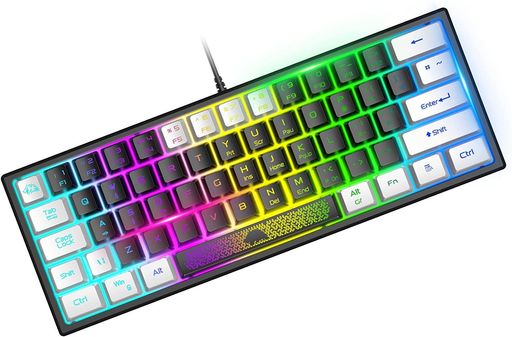 LEXONTECHXZIYOULANGK61ゲーミングキーボードLEDバックライトRGB60%62キー静音コンパクト(US配列)USBメンブレン式有線USB接続キーボード高耐久防衝突防水多機能マルチメディアキ