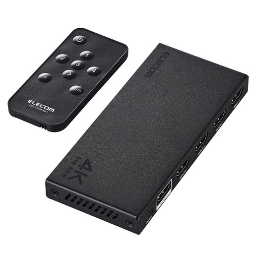 エレコムHDMI切替器4K60Hz4入力1出力リモコン付き【自動・手動切替が選べる】PS5・4/NintendoSwitch/FireTVStick他DH-SW4KB41BK/E