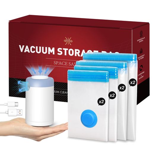 「コードレス電動ポンプ付属」圧縮袋あっしゅく袋衣類圧縮袋布団圧縮袋8枚入ふとん圧縮真空パック収納袋小物収納空気入れ/空気抜両用省スペース防塵防湿防虫防カビ旅行・収納家庭用…(3)