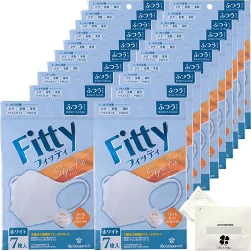 【20袋セット】フィッティスタイルフィットプラス立体ホワイトふつう7枚入Fittyマスクケース付き