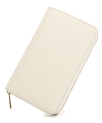 [honey&blue]通帳ケース磁気防止本革YKKファスナー大容量貴重品ケース家計管理(アイボリー)