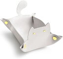 WOWTACレザートレイ猫小物入れ折り畳み収納トレーアクセサリー鍵時計指輪メガネ収納ケースボックス革ネコ猫グッズ雑貨かわいいプレゼント(グレー)