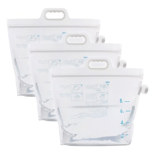 【洗って乾かせる、衛生的な給水袋】給水袋ウォーターバッグ8Lx3個入り食品衛生法適合上部ダブルジッパ..