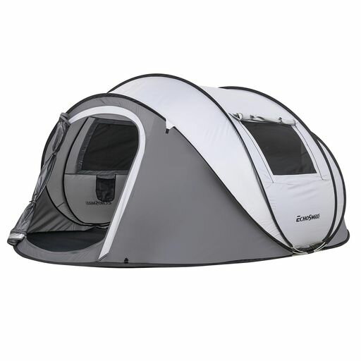EchoSmile ポップアップテント 4人用 ワンタッチ 1秒簡単組立 防水 3000mm 耐水圧 UVカット 99% 防蚊ネット付き キャンプ 家族用テント 防災 軽量設計 ファミリー (2/4/6/8人用選択可)