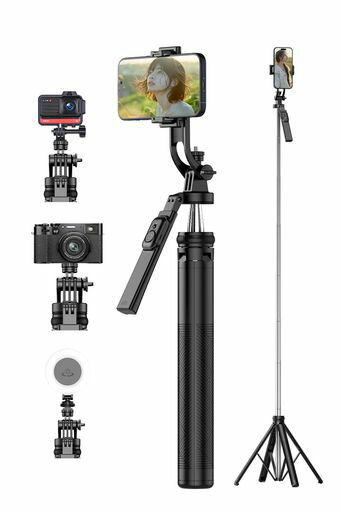 【2024新登場・軽量・181CM折畳一体式】自撮り棒スマホ三脚自撮りスマホスタンドI-PHONE自撮り棒ANDROID兼用コンパクト卓上軽量360度回転無線リモコン付き181CM&8段階伸縮折りたたみ式持ち運び…