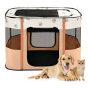 Avont犬猫サークル折りたたみ式床とメッシュドアトップ付き屋内屋外ケージペットハウス-オレンジ