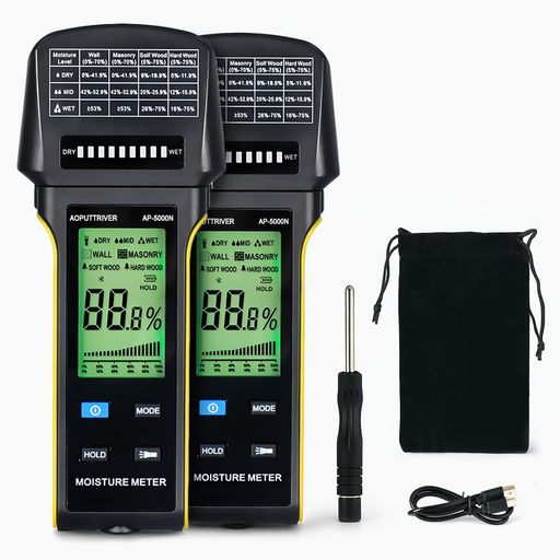 木材水分計5000N*2PCS液晶ディスプレイ-薪/壁用測定器アラーム機能付き非接触水分計測器操作簡単壁、し..