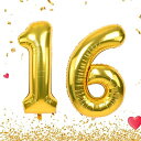 数字バルーン40インチ大きいバースデーバルーン【数字16】ナンバーバルーン誕生日風船バースデー飾りアルミ風船約90cmビッグバルーン数字ハッピーバースデー飾り付け結婚式パーティー…