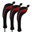 Anduxロングネックゴルフハイブリッドクラブヘッドカバー交換可能な番号タグ付き3個セットCTMT-01(ブラック/レッド)
