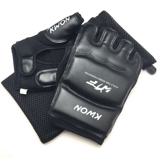 オープンフィンガーグローブ子供用大人ジュニアキッズ黒練習用総合格闘技空手テコンドー収納袋付き(ブ..