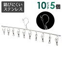 絡みにくく錆びにくいステンレスピンチハンガー フラットタイプ 10ピンチ 5個セット (さびにくく紫外線劣化による割れなども起きにくいピンチハンガー) 洗濯ばさみ ランドリー 部屋干し 外干し 屋外 省スペース 便利 グッズ アイテム 防風 小物 靴下 ハンカチ タオル
