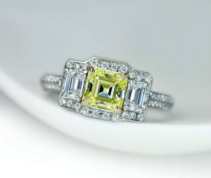 【BDL HANDMADE】PT950 イエローダイヤモンド リング 1.05ct FANCY YELLOW VS2 0.791ct ダイヤモンド ※GIA鑑定書付【送料無料】