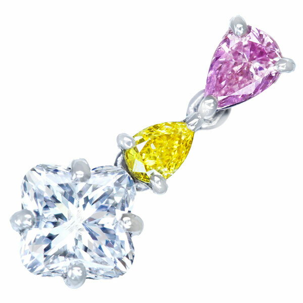 【HANDMADE】PT950 0.552ct H SI-2 ピンクダイヤモンド 0.102ct FANCY INTENSE PURPLISH PINK I-1 イエローダイヤモンド 0.061ct FANCY VIVID YELLOW VS1 ペンダントトップ[CGL/AGT]