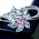 【ハンドメイド】PT950　0.25ct FANCY PURPLISH PINK SI2ピンク＆グリーンダイヤモ ンドフラワーモチーフリング※AGTソーティングシート付き