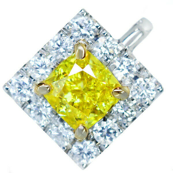 【BDL HANDMADE】PT950 イエローダイヤモンド ペンダントトップ 0.382ct FANCY VIVID YELLOW VS1 0.138ct ダイヤモンド ※AGTソーティングシート付