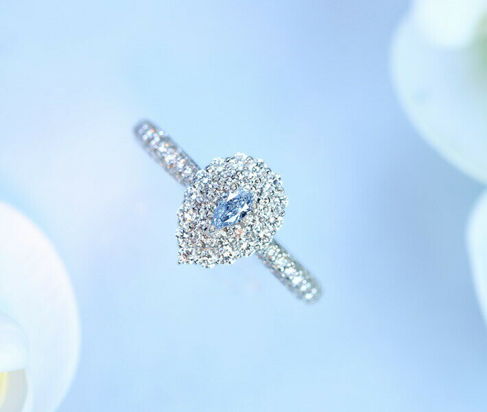 【BDL HANDMADE】PT950 ブルーダイヤモンド 0.08ct FANCY BLUE VS2 TYPE2B ダイヤモンド 0.614ct リング ※AGTソーティングシート付　ファンシーブルー 天然ブルーダイヤ 二重取り巻き