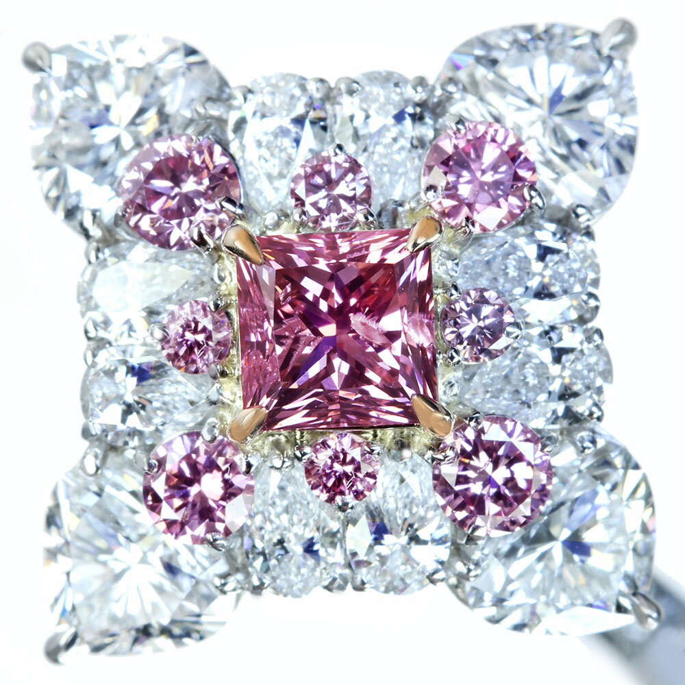 【HANDMADE】PT950 ピンクダイヤモンド 1.005ct FANCY VIVID PINK SI2 リング ピンクダイヤモンド 0.618ct/ダイヤモンド 3.747ct[CGL]