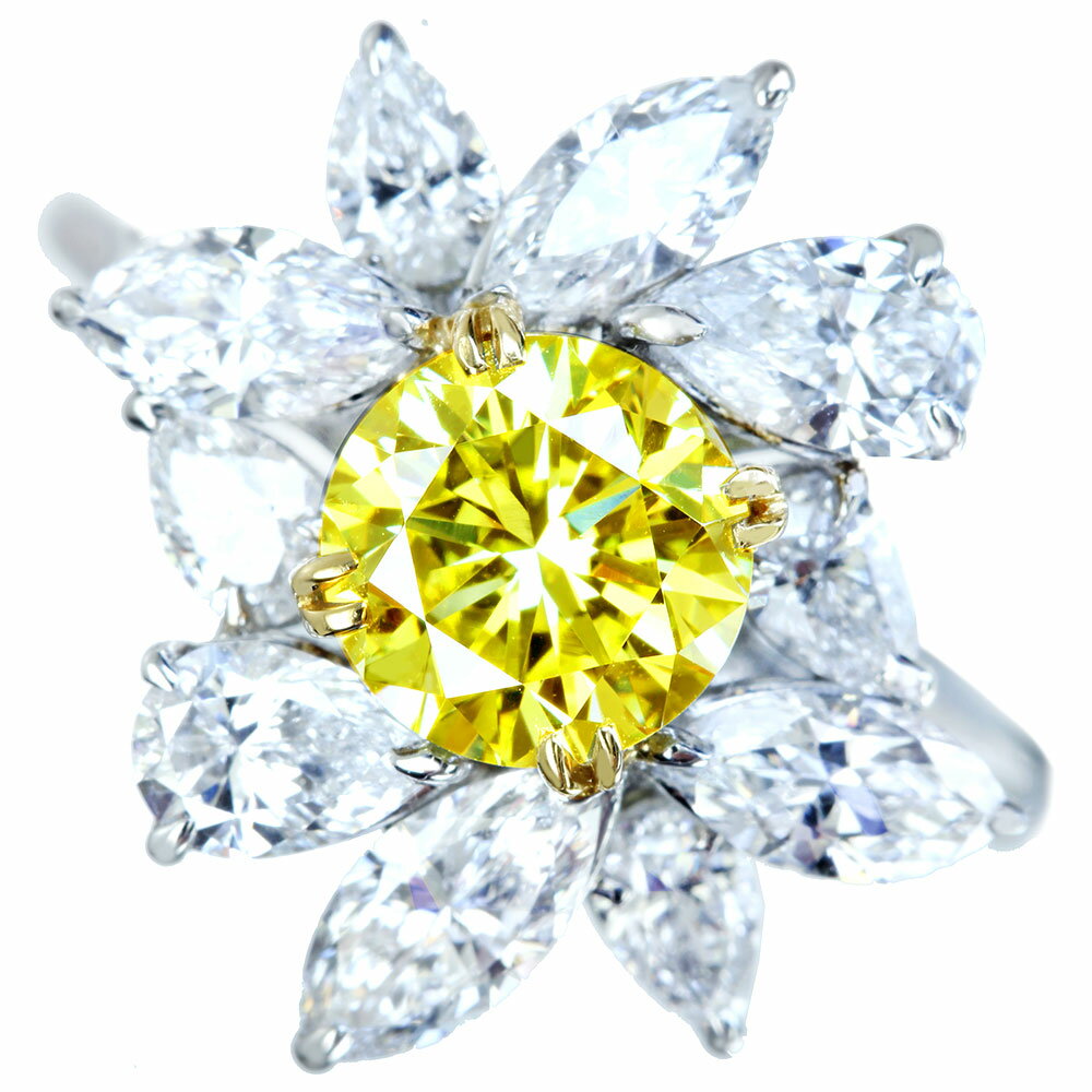 【BDL HANDMADE】PT950 FANCY INTENSE YELLOW VS1 1.221ct 1.726ct ダイヤモンド リング[CGL]イエローダイヤモンド