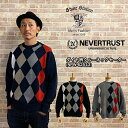 ネバートラスト《ニット》ダイヤ柄セーター NPW-62513 UKスタイル NEVERTRUST nevertrust メンズファッション クルーネック アーガイル ウール セーター パンク 楽天 シャインステーションNO2