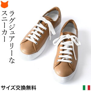 レザー スニーカー レディース シューズ 本革 おしゃれ シンプル キャメル ブラウン イタリア製 ブランド コルソローマ CORSO ROMA 9 厚底 靴 ローカット レースアップ インヒール 23cm 大きいサイズ 25cm 25.5cm