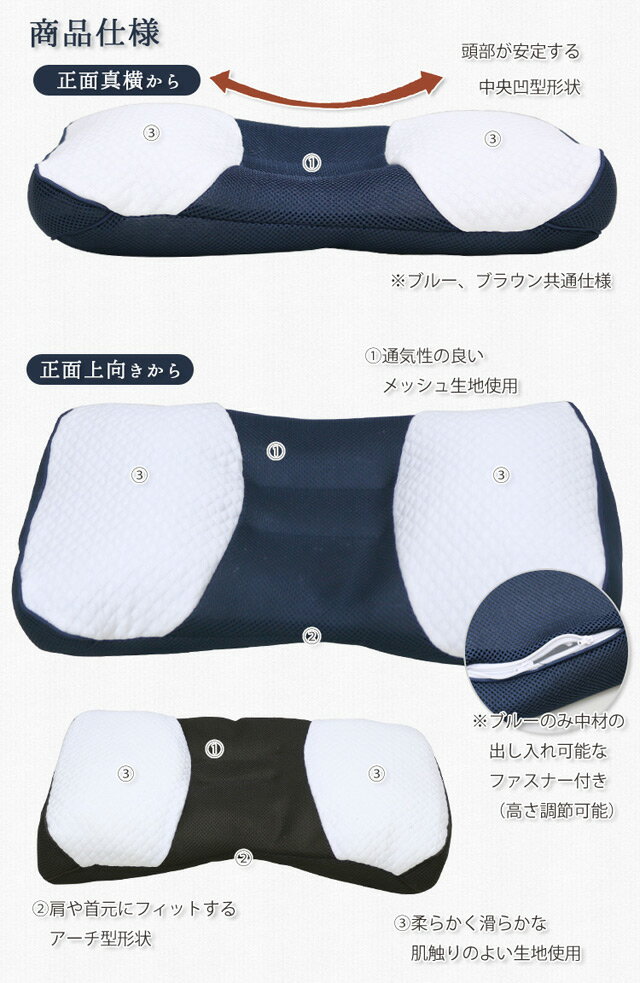 枕 送料無料 33×48×8cm 寝返りがしやすい枕【選べる中綿】低反発ウレタン/ソフトパイプまくら HOMESISTER 箱入り ブルー ブラウン オールシーズン まくら ピロー プレゼント 横向き寝 やわらか 新生活 車中泊